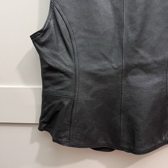 Harley Davidson Women's Black Embroidered Vest Medium Pig Leather Snap Up Biker - Picture 9 of 16